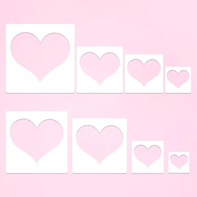Heart Stencils for Painting 8 PCS Plastic Heart Reuseable Stencils for Painting Spraying Drawing on Wall Wood Flag Paper