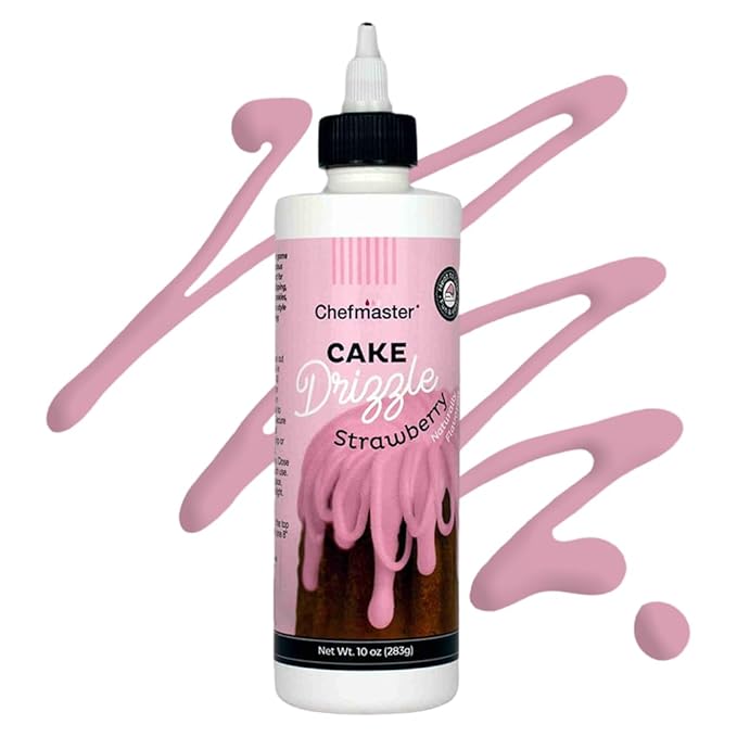 Strawberry-Flavored Cake Drizzle by Chefmaster, Edible Cake Drip Frosting for Decorating, Drip for Cakes, Cupcakes, Cookies, Donuts, 10 oz