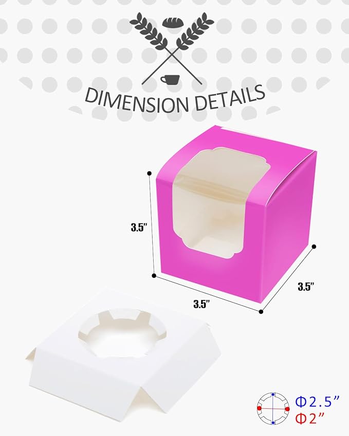 qiqee Roland Cupcake Boxes Individual Cupcake Container 60pcs 3.5" x 3.5" x 3.5" Auto-Pop up Single Cupcake Boxes (60 Boxes+60 Inserts)
