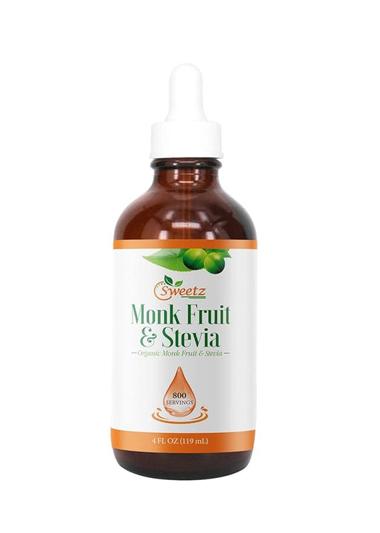 Monk Fruit & Stevia Liquid Sweetener Drops - Natural Sweeteners & Sugar Alternatives - Delicious Blend with No Bitter Aftertaste - Concentrated Sweetener Liquid Drops Extract – 4 FL OZ Glass Bottle (800 Servings)