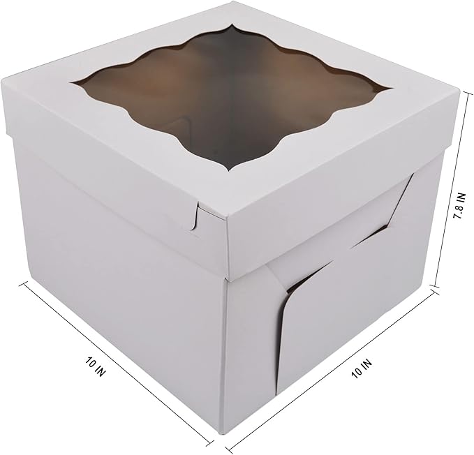 KBG Cake Boxes 10pcs 10x10x8 Inches With Window Tall Cake Box for Tier Cakes for Wedding Birthday Transport,Sturdy White Bakery Box Disposable Cake Containers Cake Boxes 10 inch