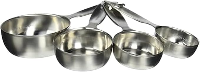 Amco Advanced Performance Measuring Cups - Essential Baking Tools, Multisizes, Silver, Heavy-Gauge Stainless Steel, Ergonomic Design, Space-Saving, Dishwasher Safe, Set of 4 with Engraved Measurements