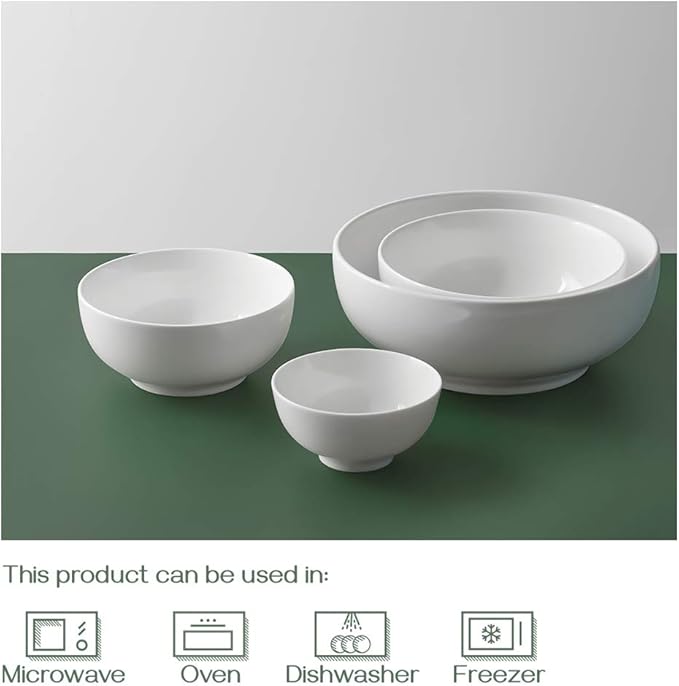 DOWAN Serving Bowls, Mixing Bowl Set, 70/30/20/8 Ounces Mixing Bowls for Kitchen, Soft White Serving Set, Serving Bowls Set of 4, Ceramic Bowl Sets for Eating Different Sizes