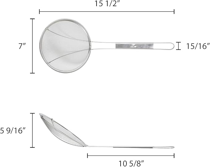 TrueCraftware- 7-Inch Round Medium Mesh Skimmer 10" Handle Length Nickel Plated- Kitchen Utensil Food Strainer Skimmer Spoon for Cooking Sieve Sifters Rice Quinoa Pasta Fruits Vegetables etc.