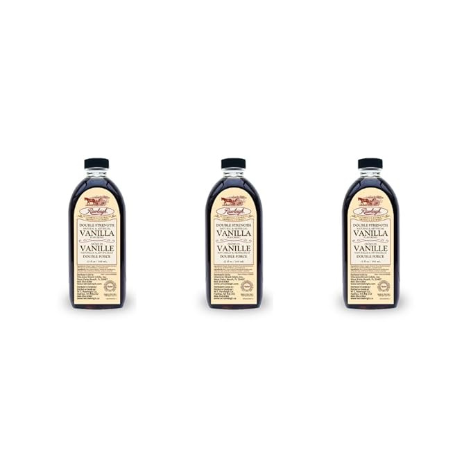 Rawleigh Double Strength Vanilla Flavoring: 12 fl oz, Rich Bourbon Vanilla Beans, Premium Flavoring for Baking Cookies, Cakes, & Desserts, Ice Cream, & Desserts, SQF Certified, 2X Strength - Pack of 3