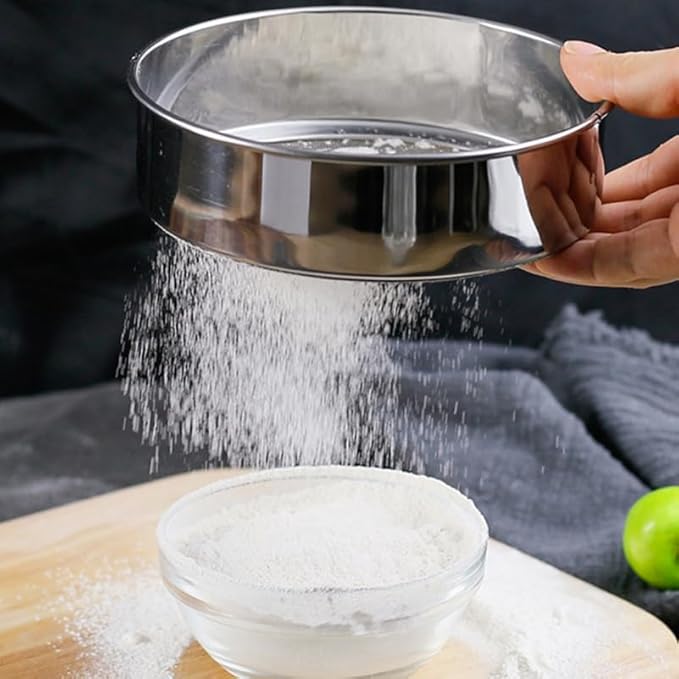 PRETYZOOM Stainless Steel Flour Sifter 11.8 Inch Fine Mesh Sieve for Baking Bread Flour and Pastry Kitchen Tool