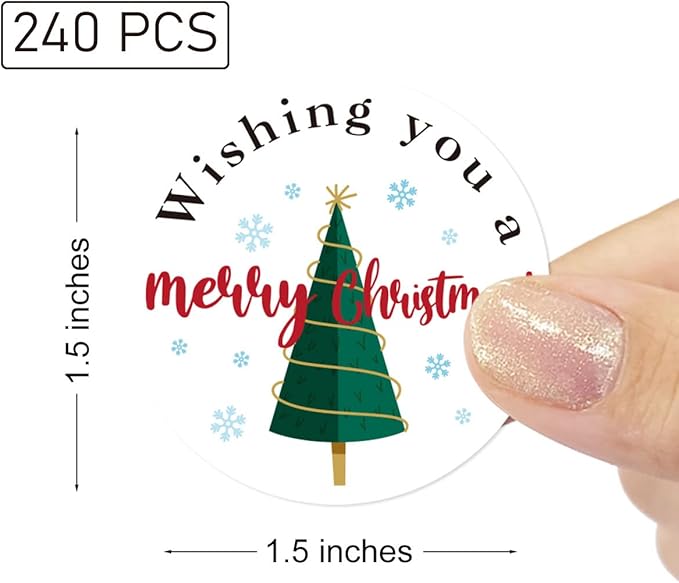 Wailozco 240 PCS Wishing You A Merry Christmas Stickers,Cute Small Business Envelopes Stickers for Packages/Handmade Goods/Bags ,Christmas Theme Shop Seals
