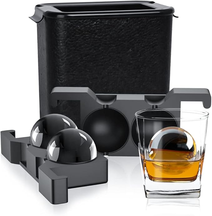 TINANA Clear Ice Ball Maker, 2.5” Crystal Clear Ice Cube Tray Portable Radio Make 2 Large Sphere Ice Balls for Whiskey Cocktails & Bourbon