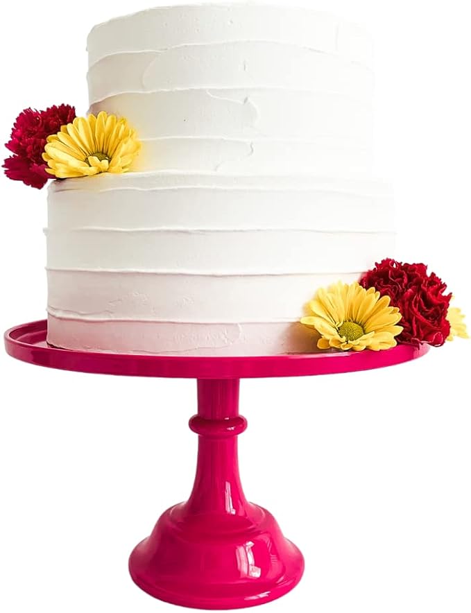 Sprinkles & Confetti 11" Bright Pink Melamine Cake Stand – Durable, Reusable Dessert Display for Weddings, Birthdays & Baby Showers | Elegant Serving Tray for Cakes, Cupcakes & Special Celebrations