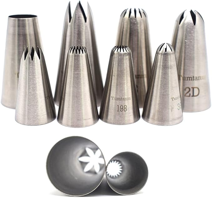 Open Star Piping Tip,8 Pack Stainless Steel Large piping nozzles Tip Set for Baking and Cakes