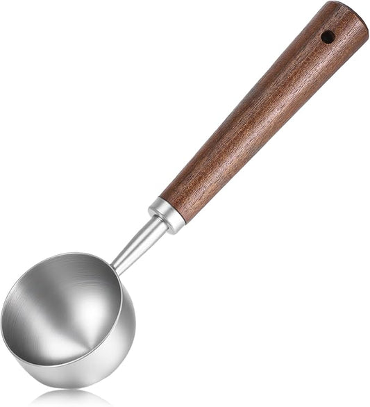 Vintage Coffee Measuring Spoon with Long Wooden Handle 10g / 30ml Capacity Metal Tablespoon Stainless Steel Coffee Scoop Kitchen Utensil Spoon for Coffees Tea Bath Salts