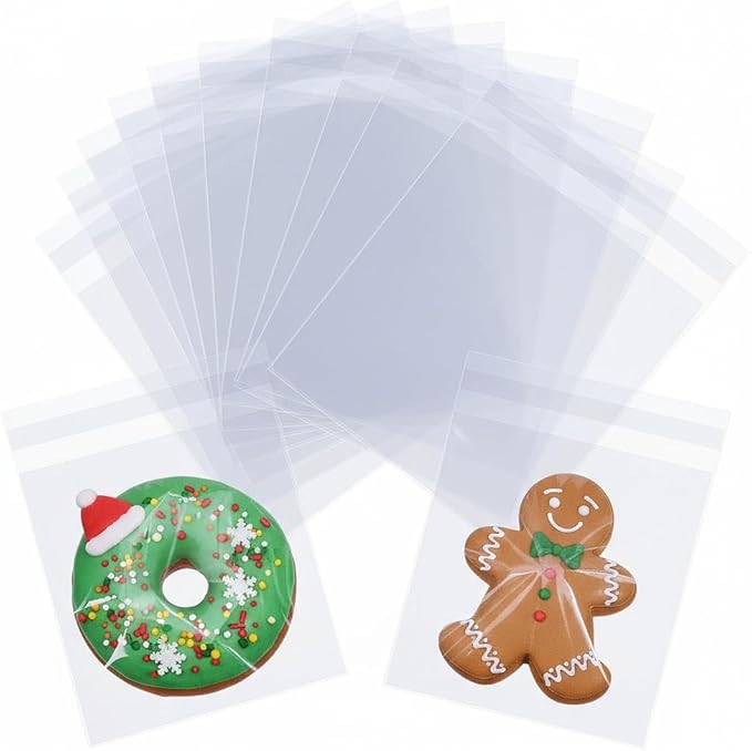 JCXGRVC 100Pcs 5 x 5Inch Clear Cellophane Single Donut Bags Individual Macaron Bag Cookies Bags Packaging Bakery Treat Bag for Soap Chocolate Truffle Ore Wedding Bab Shower Birthday Party Favors