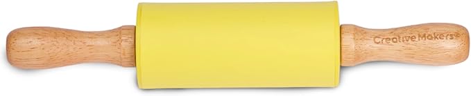 Small Rolling Pin for Kids, Non-Stick Silicone Surface with Wooden Handles for Play Dough and Baking Rolling Pin (Lemon Yellow)