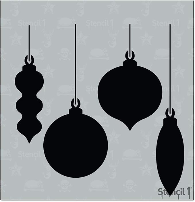 Stencil1 Holiday Ornaments Stencil – Reusable Winter Template for DIY Crafts, Holiday Decor, Painting on Wood, Fabric, Cards & More - 5.75" x 6"