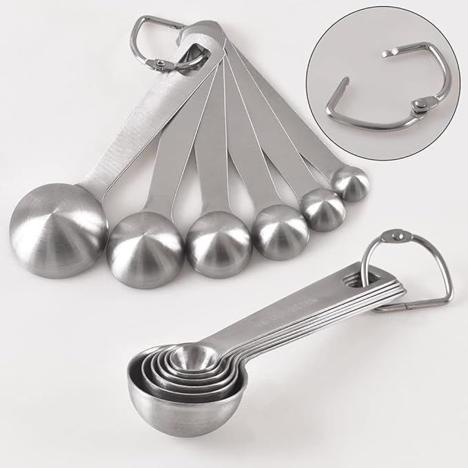 Newk 6 PCS Measuring Spoons, Stainless Steel Metal Kitchen Measuring Tools Set for Dry and Liquid Ingredients-1/8 tsp, 1/4 tsp, 1/2 tsp, 1 tsp, 1/2 Tbsp & 1 Tbsp