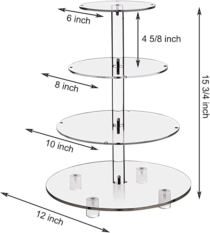 Cupcake Stand, 4-Tier Round Cupcake Holder with LED light String, Acrylic Cupcake Tower Display-Dessert Tower-Pastry Stand-Cupcake Tier Stand for Wedding, Birthday party ( Colorful Light)