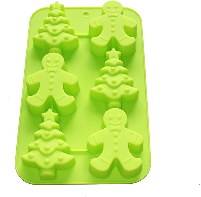 X-Haibei Gingerbread Man & Christmas Tree Silicone Mold for Soap, Crayons, Cookies, Chocolate - Large Cavity DIY Craft & Baking Mold for Holiday Projects
