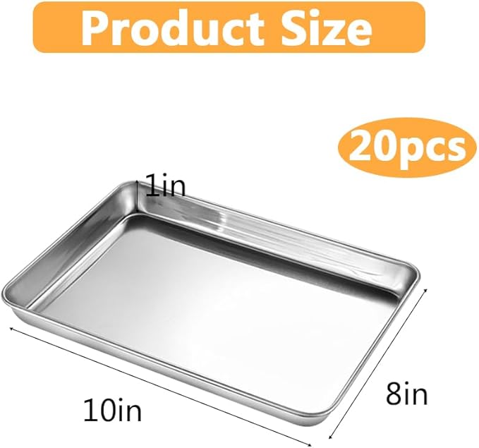 20-Piece Baking Sheet Set - Stainless Steel Pans, 10 x 8 x 1 Inch Oven & Dishwasher Safe