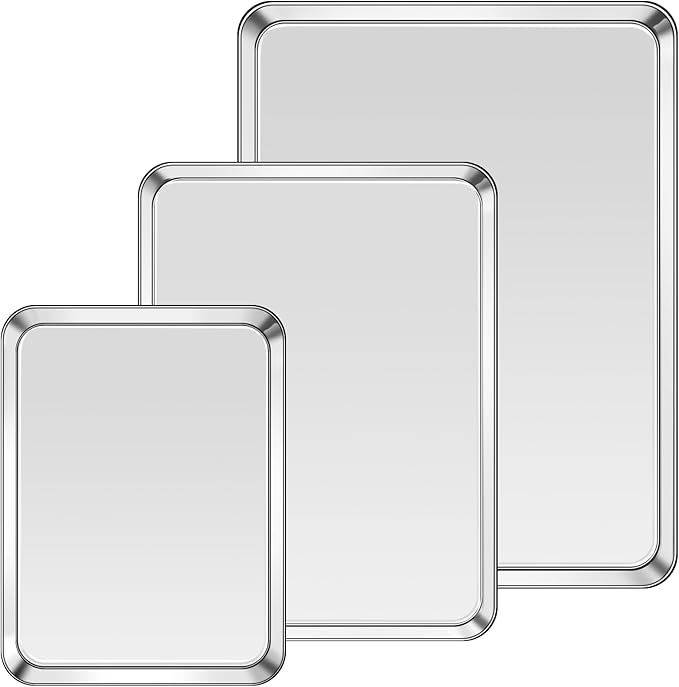 Baking Sheet Set of 3, Stainless Steel Baking Sheet Pan Set, Cookie Sheets for Baking, Cookie Tray for Roasting, Heavy Duty & Easy Clean & Dishwasher Safe, 9/12/16 Inch