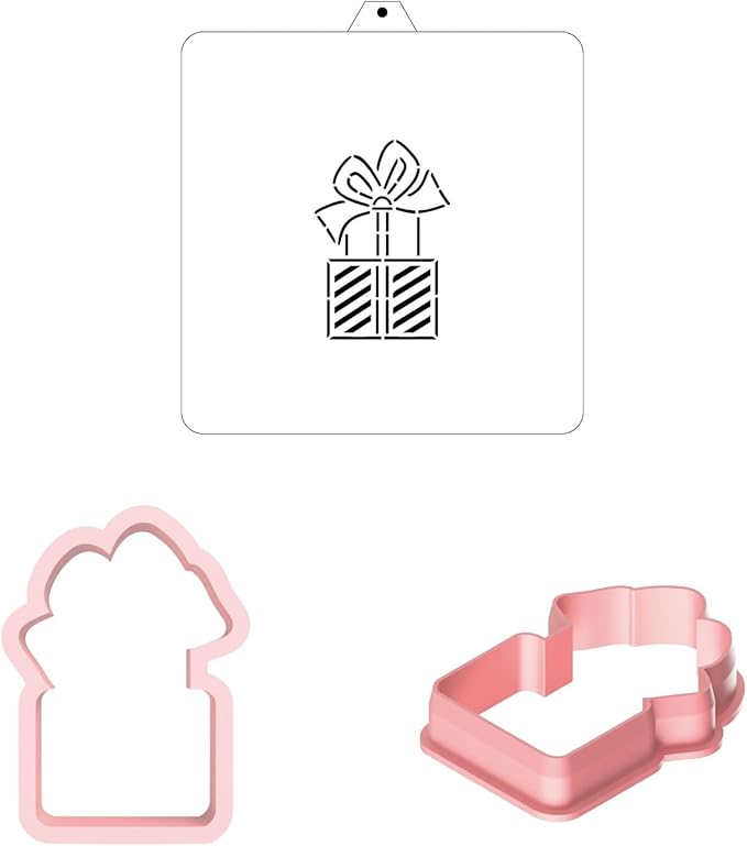 Cookie Cutter and Stencil Set Bundle Kit PYO Cookies Paint Your Own Diy Bakery Fondant Sugar Happy Birthday Wedding Baby Candle Kids Painting Coloring Pages Comb (Stacked Present)