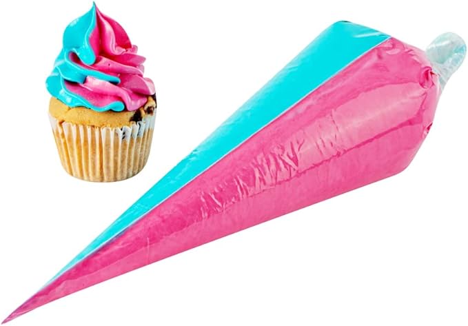 Restaurantware Pastry Tek 17.7 x 9.5 Inch Two-Color Icing Bags 100 Thick Multi-Color Piping Bags - Sustainable For Icing Frosting & Buttercream Clear Plastic Disposable Piping Bags For Cakes