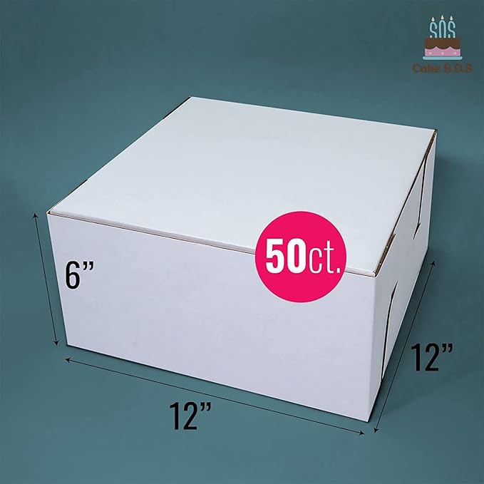 10x10x5 inches Corrugated Heavy-Duty White/Brown Sturdy Kraft Cake Boxes (50-Pack)