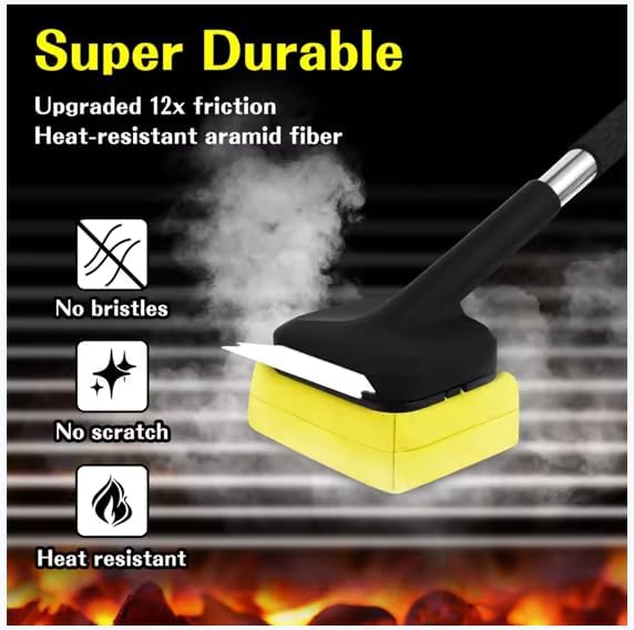BBQ Grill Brush Bristle Free - Safe Reinforced Barbecue Cleaning Tools Scraper with Replaceable Head Cleaner - Gifts for Men/Dad(Yellow)