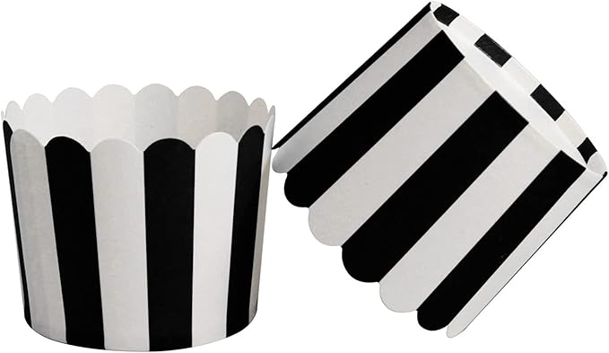 50 Pack Muffin Liners Baking Paper Cups Black and White Stripes Cupcake Liners Elegent Muffins Baking Cups Cupcake Wrappers for Birthday Parties, Weddings, Bottom Dia 2.36 Inch