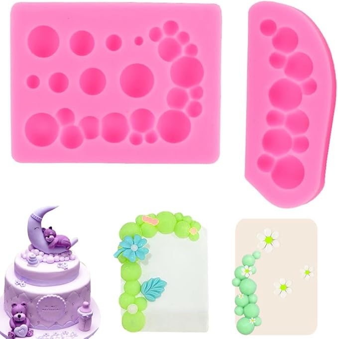 2 PCS 3D Pearl Fondant Mold Semi Sphere Ball Silicone Fondant Molds Hemispherical Shape Bubble Cake Decorating Chocolate Molds for Cake Decoration Candy Sugar Cupcake Topper Cake Pop Popsicle