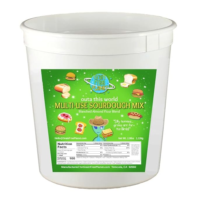 Grain Free Planet's Multi-Use Sourdough Bread Mix | Clean Keto Baking Mix | Gluten Free, 100% Grain Free | Sugar, Dairy, Lectin, and Soy Free and Low Carb Baking Mix | New 2.5lb Tub