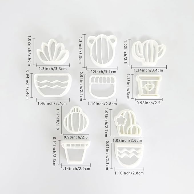 Xaekicr Cactus Polymer Clay Cutters – 10 Pcs Plant and Pot Clay Cutters Set for Earrings and DIY Crafts, Polymer Clay Tools for Jewelry Making