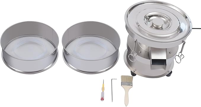 Automatic Sieve Shaker Vibrating Sieve Machine 40 Mesh 60 Mesh Flour Powder Sifter Electric Vibrating Sieve Machine 110V Stainless Steel (with 2 Sieve) (40+60 Mesh)