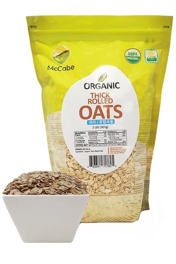 McCabe Organic Thick Rolled Oats - Extra Thick Rolled Oats | Rich with Fiber & Minerals | USDA and CCOF Certified | Product of USA | 2Lbs | Pack of 2