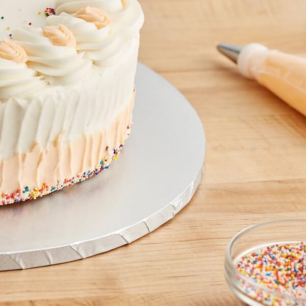 14 Inch Round Silver Cake Drum, 1/2 Inch Thick Corrugated Cardboard, Grease-Resistant, 12 per Case