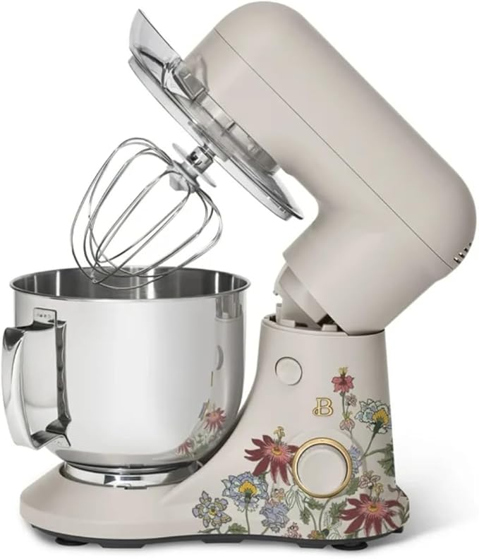 Beautiful 5.3QT 300W Stand Mixer with 12 Speeds, Tilt-Head, Splash Guard & Dishwasher-Safe Accessories, Soft Matte Finish – Mixes Up to 9 Dozen Cookies (Wildflower Porcini Taupe)