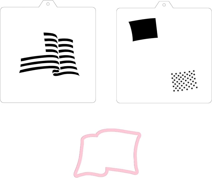 Cookie Cutter and Stencil Set Bundle Kit PYO Cookies Paint Your Own Diy Bakery Fondant Sugar Happy Birthday Wedding Baby Candle Kids Painting Coloring Pages Comb (USA Flag Set)