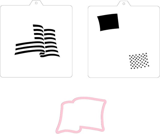 Cookie Cutter and Stencil Set Bundle Kit PYO Cookies Paint Your Own Diy Bakery Fondant Sugar Happy Birthday Wedding Baby Candle Kids Painting Coloring Pages Comb (USA Flag Set)
