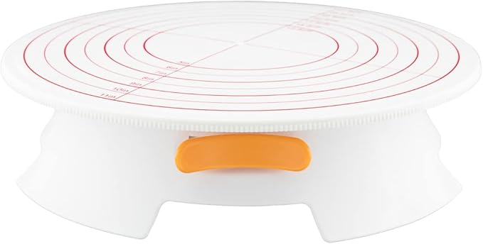 Restaurantware Pastry Tek 12 Inch Cake Turntable 1 Sturdy Rotating Cake Stand - Non-Slip Base With Locking Switch White Plastic Spinning Cake Stand For Decorating Cakes Cupcakes or Pastries