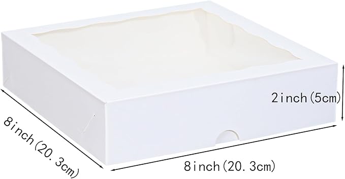 50pcs 8x8x2 Inch White Bakery Boxes with Window - Perfect for Cookies, Chocolate Covered Strawberries, Pretzels, Cakesicles & More