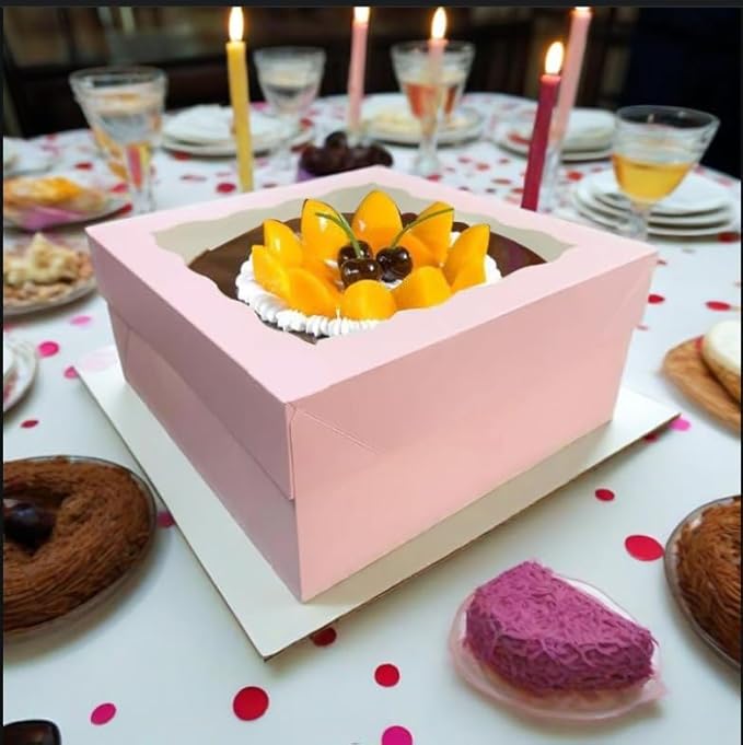 Generic 20Pcs (12x12x6 in) Cake Boxes+1 stickers with Display Window for Gift Giving, Bakesale, Cupcakes, Dessert, Cookies, Pie, Macaroons, Donuts, Pastry, Kraft Paper Material… (20Pcs Pink), 12CDGH