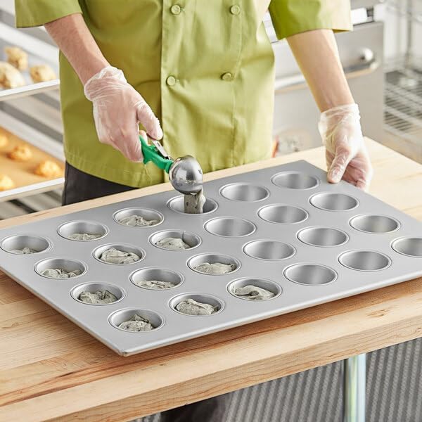 24-Cup Aluminized Steel Muffin Pan, Silver, Heavy-Duty Commercial Grade with Silicone Glaze, 26 x 18 Inch, 3.8 oz Capacity per Cup