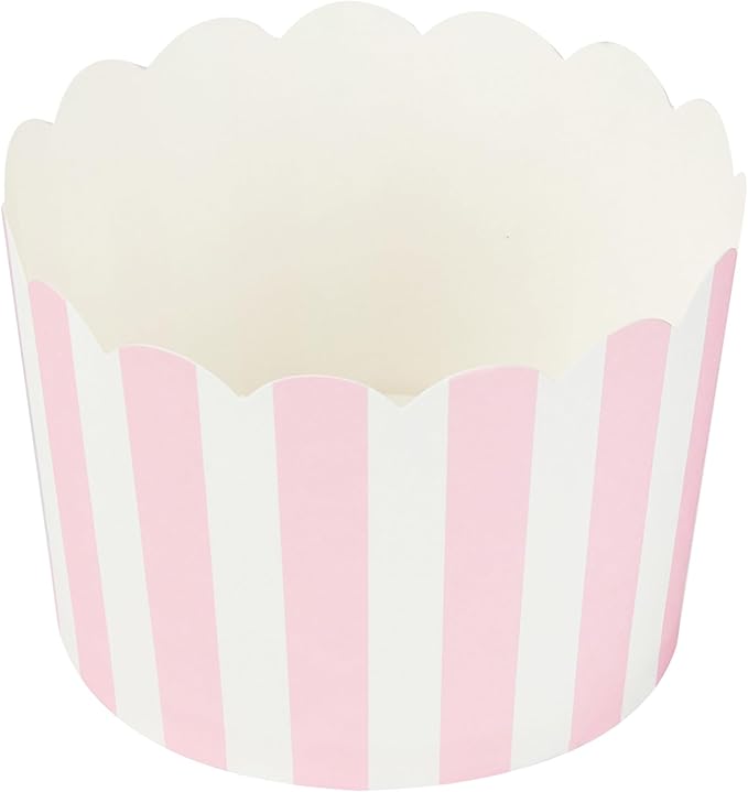 Panificio 10 Ounce Cupcake Wrappers, 200 Scalloped Baking Cups - Oven-Ready, Greaseproof, Pink Striped Paper Cupcake Liners, Disposable, For Birthdays, Baby Showers, Or Weddings - Restaurantware