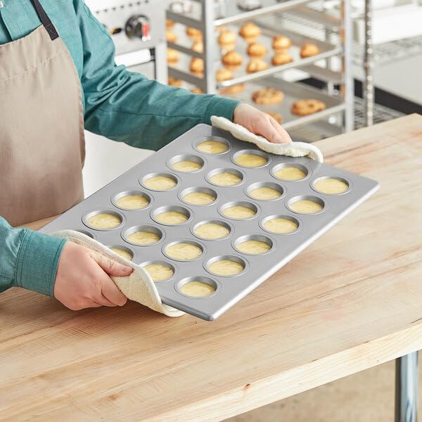 24-Cup Mini Muffin Pan,13 x 18 Inch, Aluminized Steel, Silver, Silicone Glazed, Commercial Cupcake Pan Bakeware with Heavy-Duty Rod