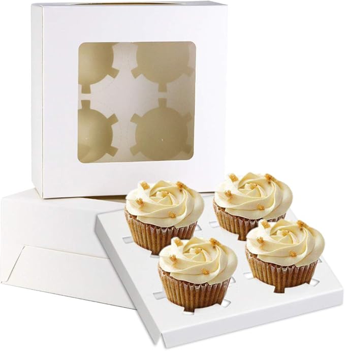 Pralb 20Pack White Cupcake Boxes with Inserts 6 Holders,White Standard Bakery Boxes with Pvc Window,Cupcake Containers Bakery Cake Box,Auto-Popup Cupcake Containers Carriers Bakery Cake Box(9x6x3inch)