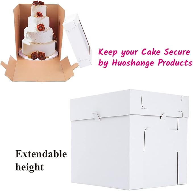Tall Cake Boxes for Tier Cakes,2 Sizes 4 Pack 10x10x12in and 12x12x12in,Sturdy Cardboard Cake Boxes Shipping in 2 3 Tier for Layer Tiered Cakes，Disposable Cake Containers