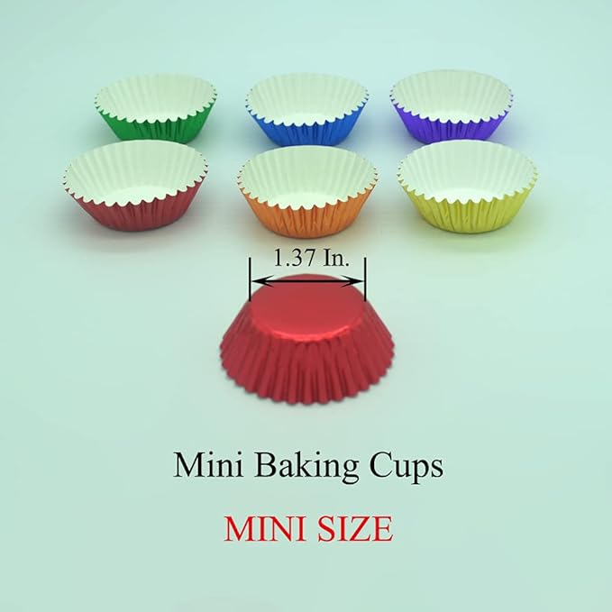 Bright Rainbow Foil Cupcake Liners Mini Baking Cups for Party, 240-Count