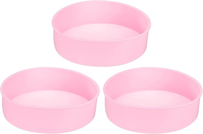 HARFINGTON 3 Pcs Round Cake Pans 7.8" Nonstick Quick Release Silicone Cake Mould Bakeware Tools for Baking Cupcakes Bread Pizza, Pink