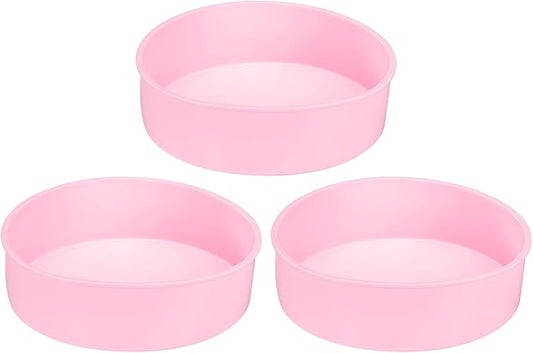 HARFINGTON 3 Pcs Round Cake Pans 7.8" Nonstick Quick Release Silicone Cake Mould Bakeware Tools for Baking Cupcakes Bread Pizza, Pink