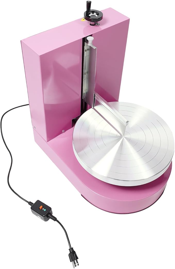 Cake Decorating Machine, Automatic Cake Cream Spreading Machine for 4-12 Inch Cakes, 60-320 RPM Rotating Speed, Turntable with Adjustable Scraper, Cake Frosting Machine with LCD Display (Pink)