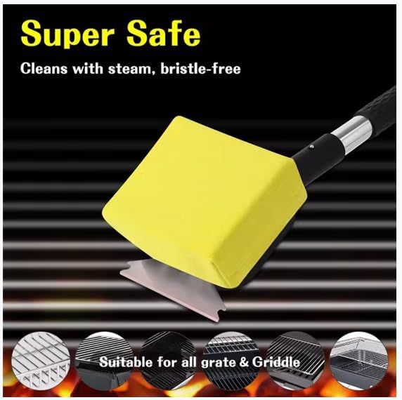BBQ Grill Brush Bristle Free - Safe Reinforced Barbecue Cleaning Tools Scraper with Replaceable Head Cleaner - Gifts for Men/Dad(Yellow)
